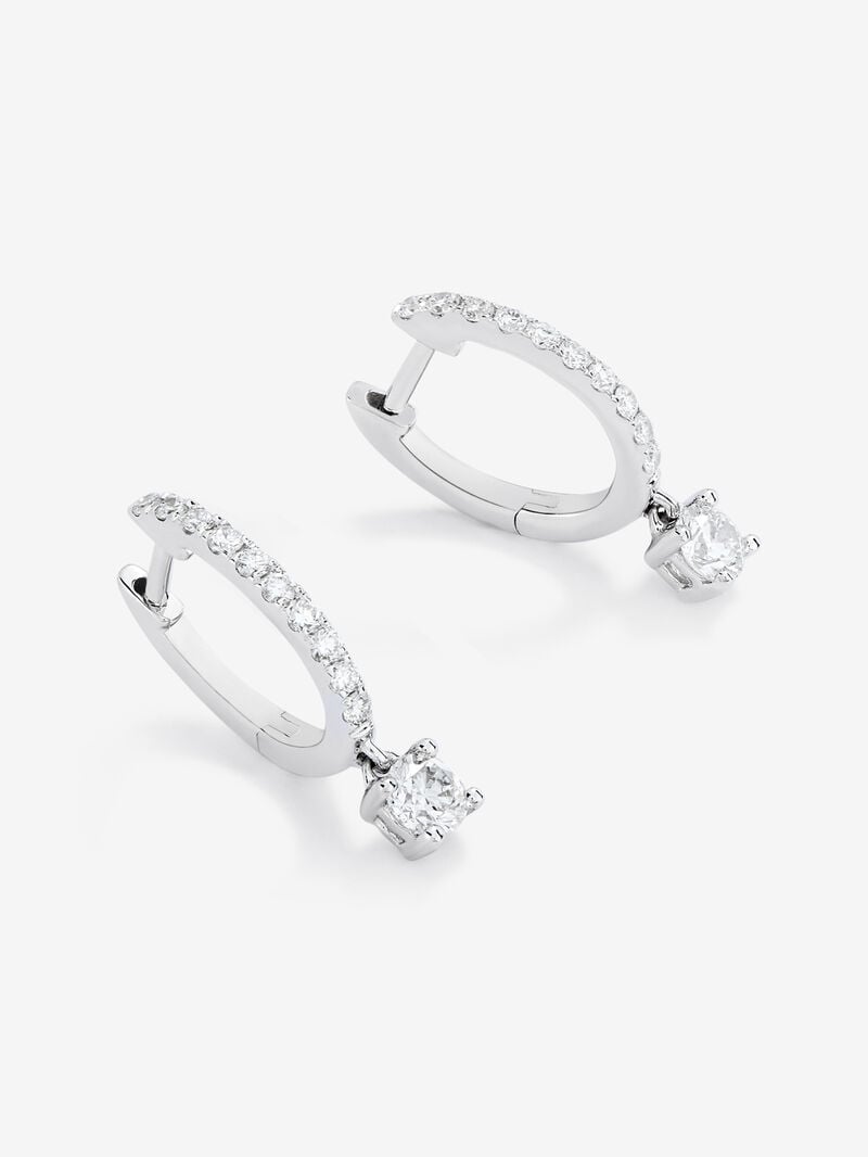 18K white gold hoop earrings with diamond pendants image number 2
