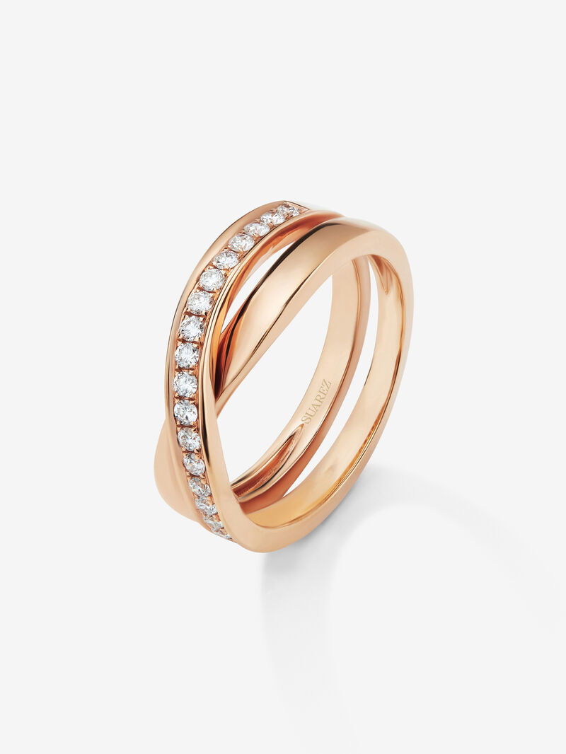 18K Rose Gold Crossed Ring with Diamonds image number 0