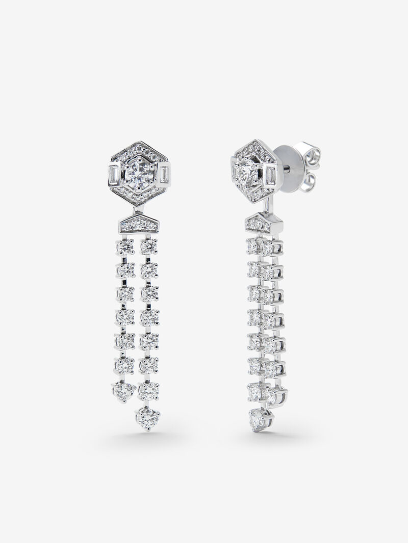 18K white gold earrings with brilliant-cut diamonds with a total of 1.25 cts and baguette-cut diamonds of 0.1 cts image number 0