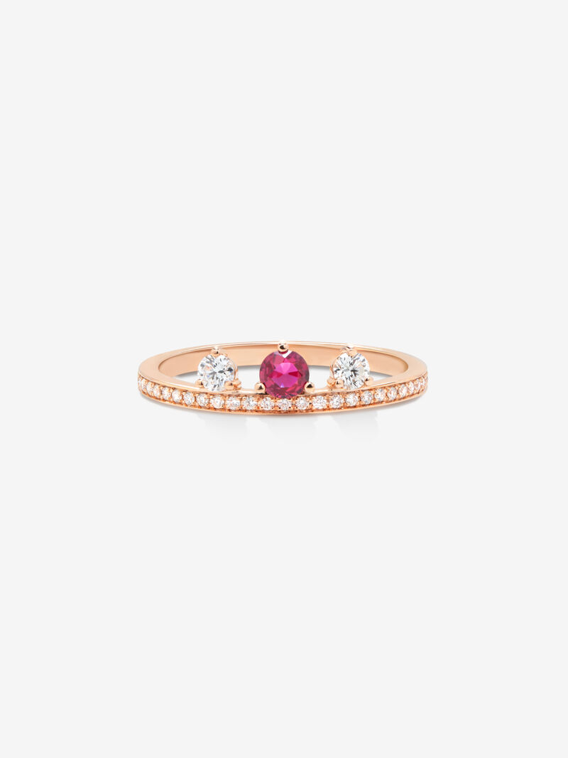 18K Rose Gold Ring with Ruby and Diamonds image number 2