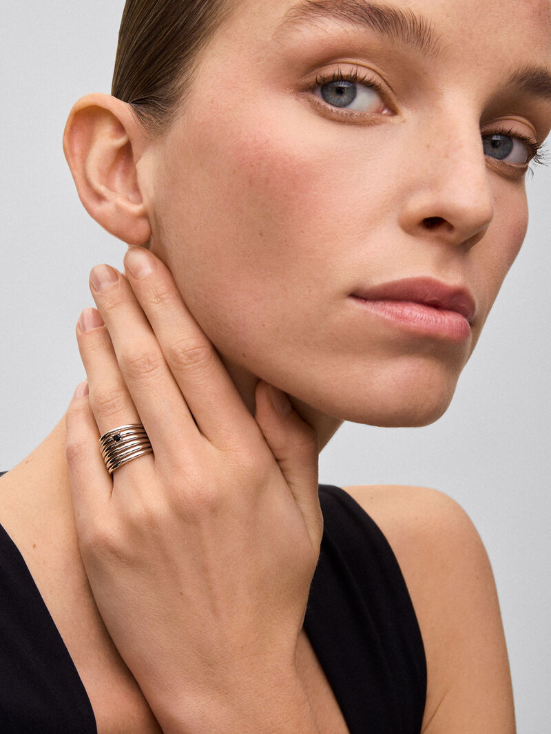 925 silver multi-arm ring with brilliant-cut black spinel image number 1