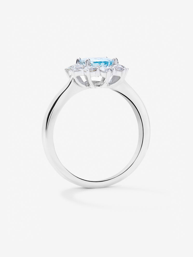 18kt White Gold Ring with Central Aguamarina and Diamond Orla image number 4