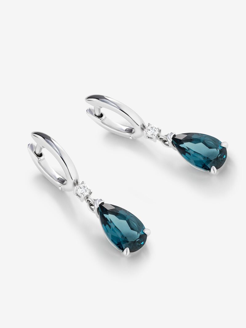 925 Silver hoop earrings with topaz and hanging diamond. image number 2