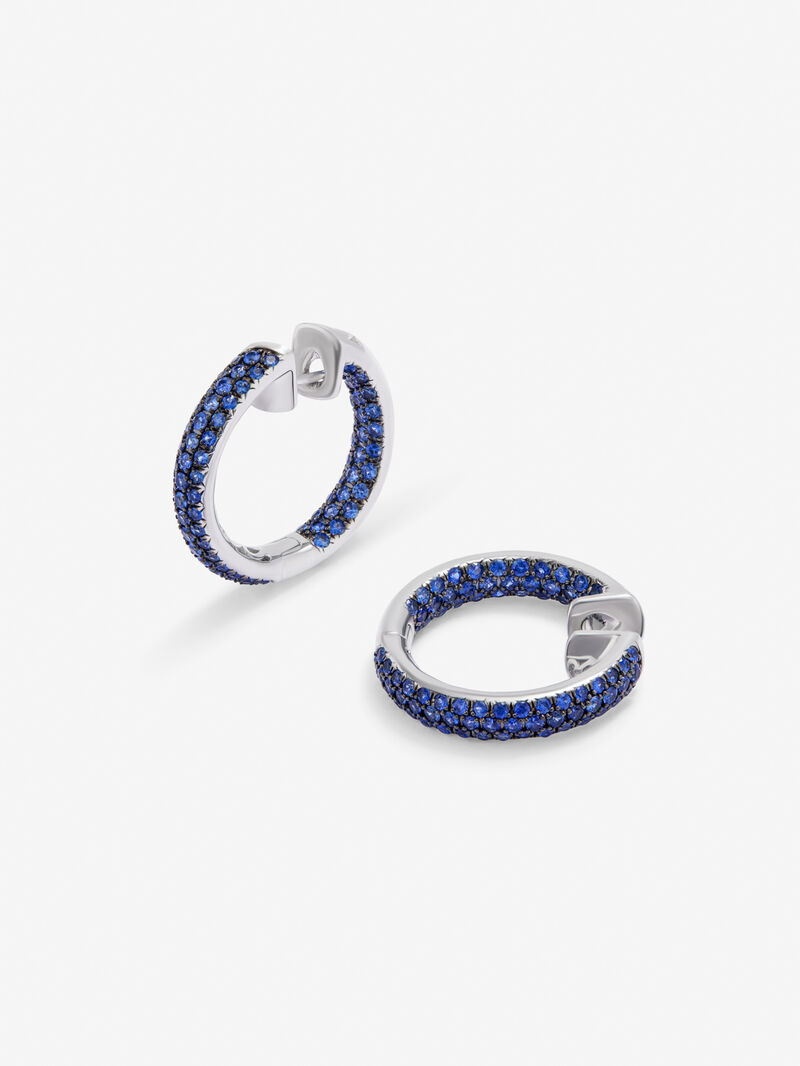 925 Silver Hoop Earrings with Sapphires image number 2