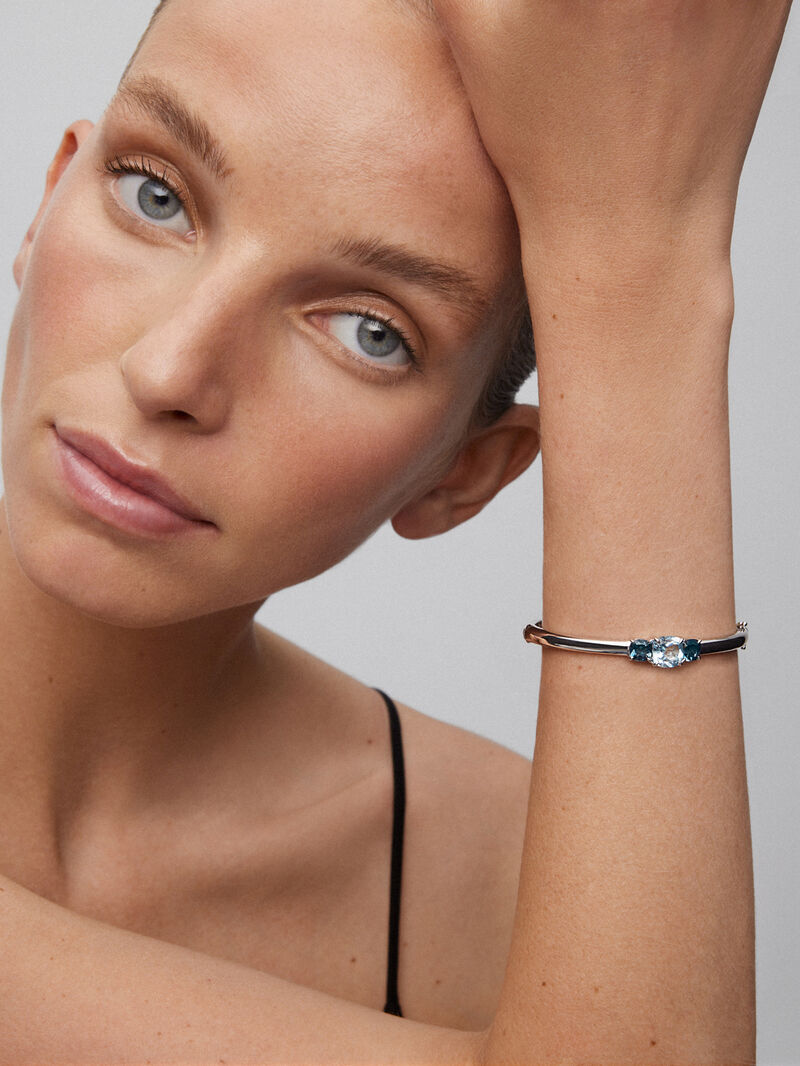 925 Silver rigid bracelet with topaz image number 1