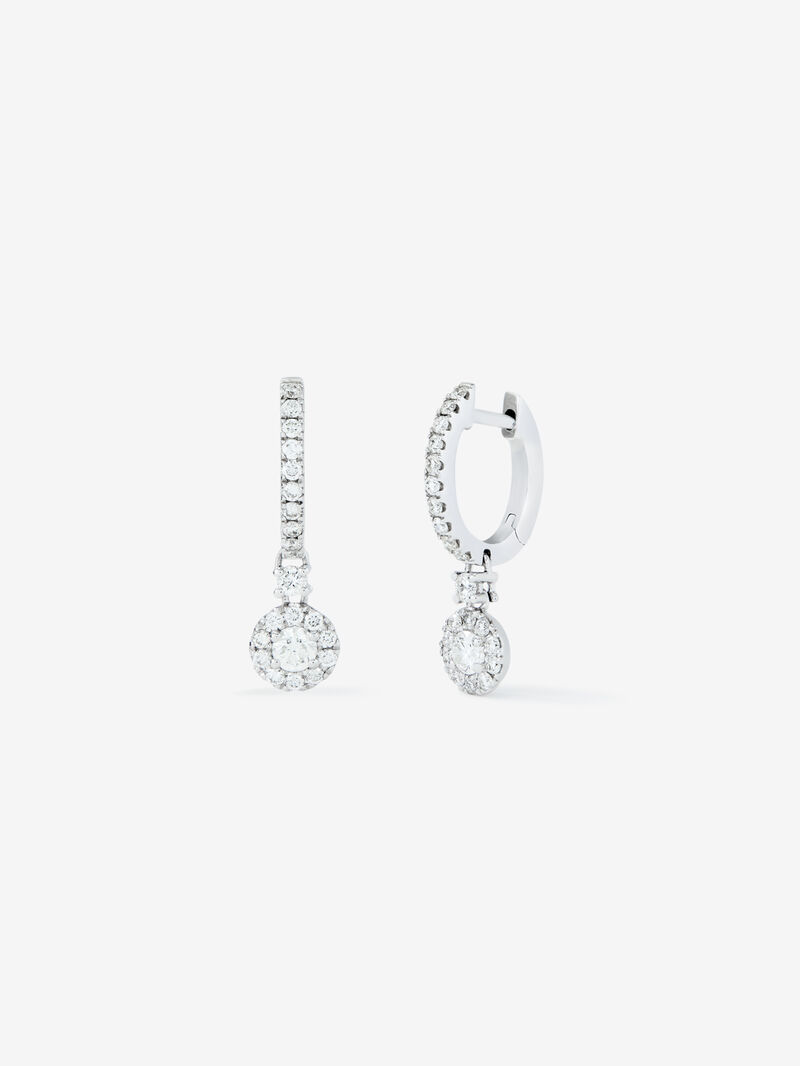 Hoop earrings with solitary pendant encircled by 18K white gold with diamonds image number 0