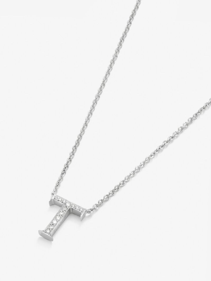 18K white gold pendant with letter T and 13 brilliant-cut diamonds with a total of 0.05 cts image number 2