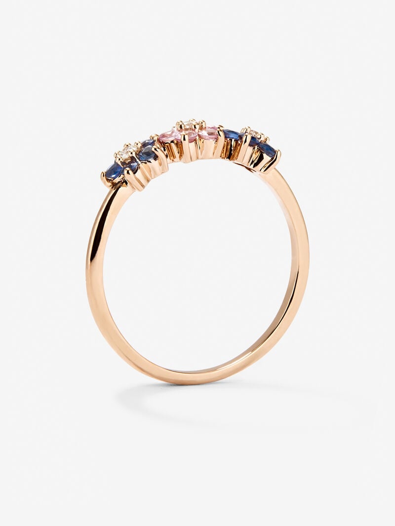 18kt rose gold ring with diamond and sapphires image number 4