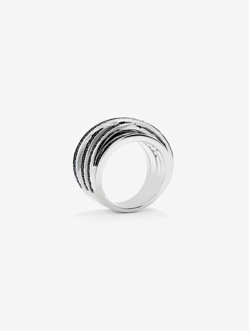 Cross multi-arm ring in 925 silver with 45 brilliant-cut blue sapphires with a total of 0.77 cts and 69 brilliant-cut black spinels with a total of 1.1 cts image number 4