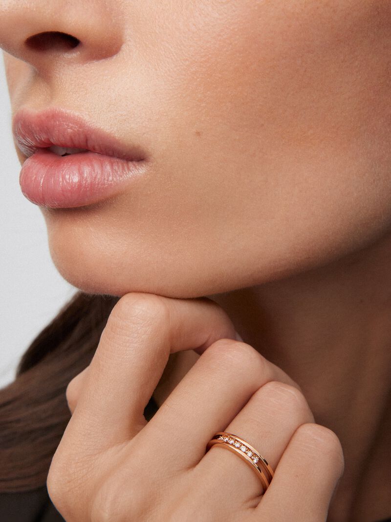 18K rose gold double ring with 7 brilliant-cut diamonds with a total of 0.1 cts image number 5
