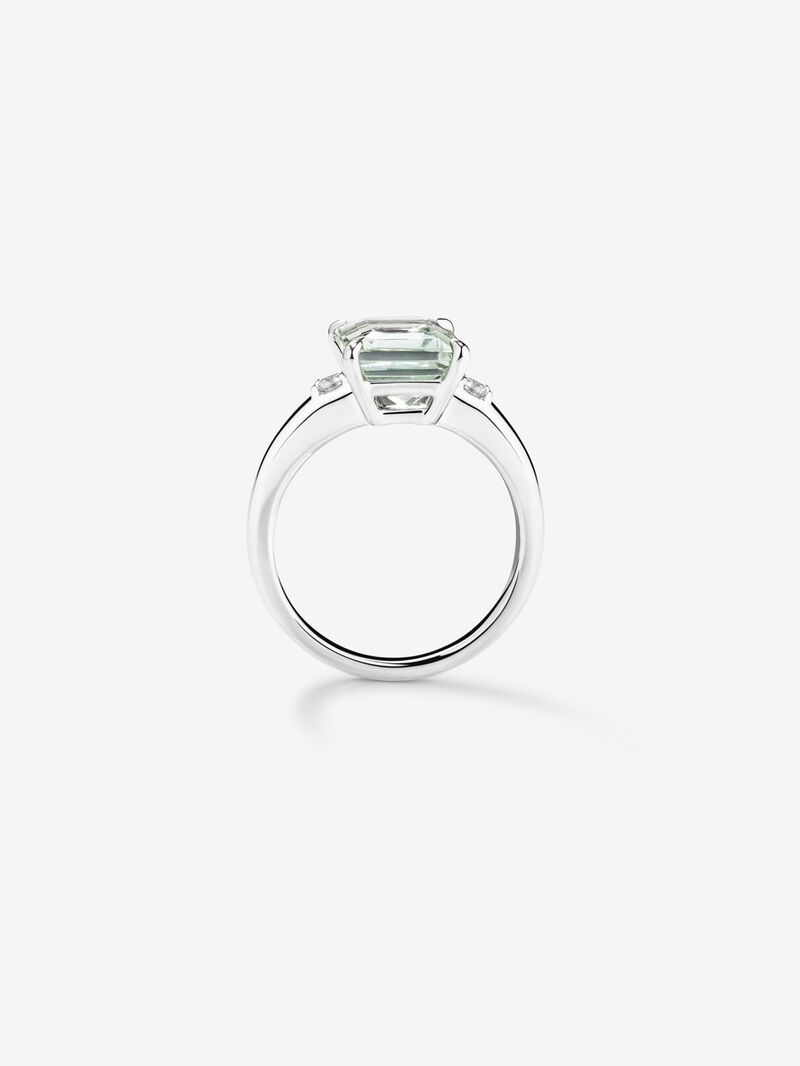 Silver ring with green amethyst and diamonds image number 4