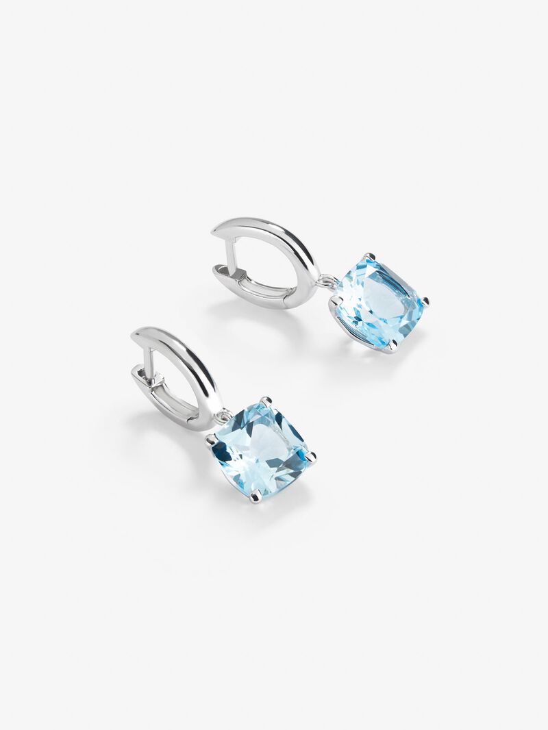925 silver earrings with 2 sky blue topazes in cushion cut image number 2