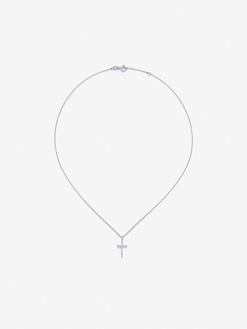 18K white gold cross pendant chain with diamonds image number 0