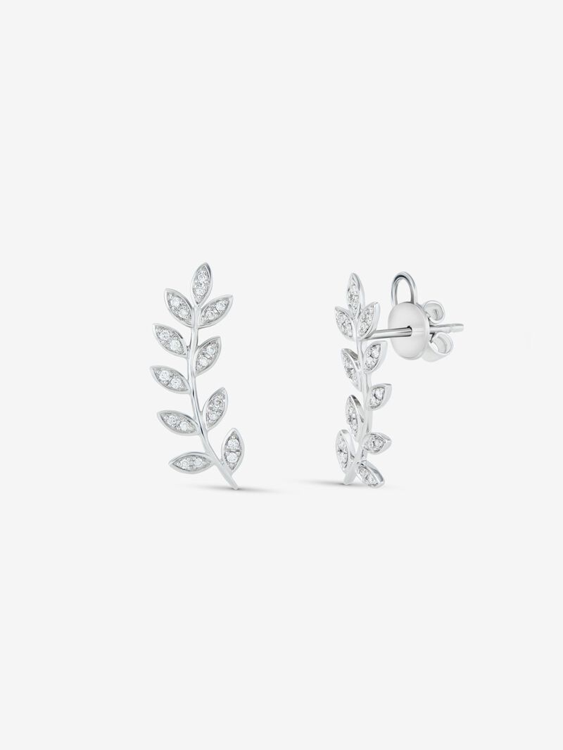 18K White Gold Climber Earrings with Diamond Leaves image number 0
