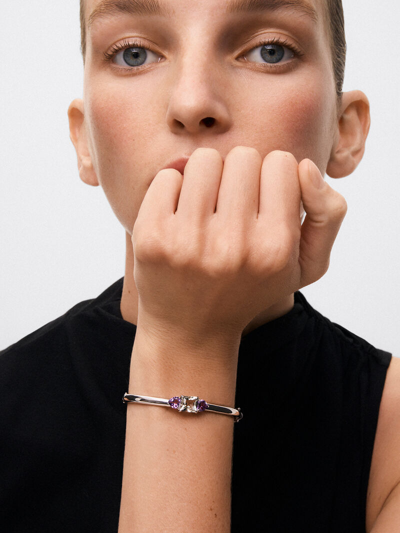 Utopian Rigid Silver Bracelet with Amethyst image number 3