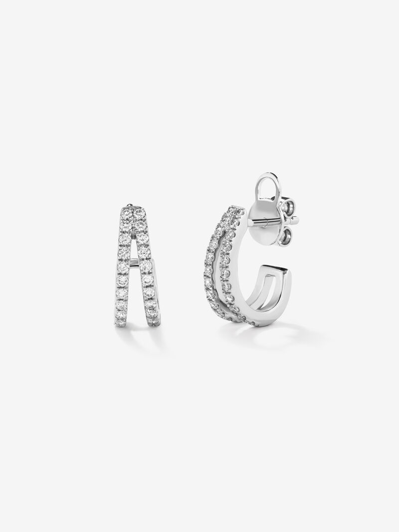 18K White Gold Double Hoop Earrings with Diamonds image number 0
