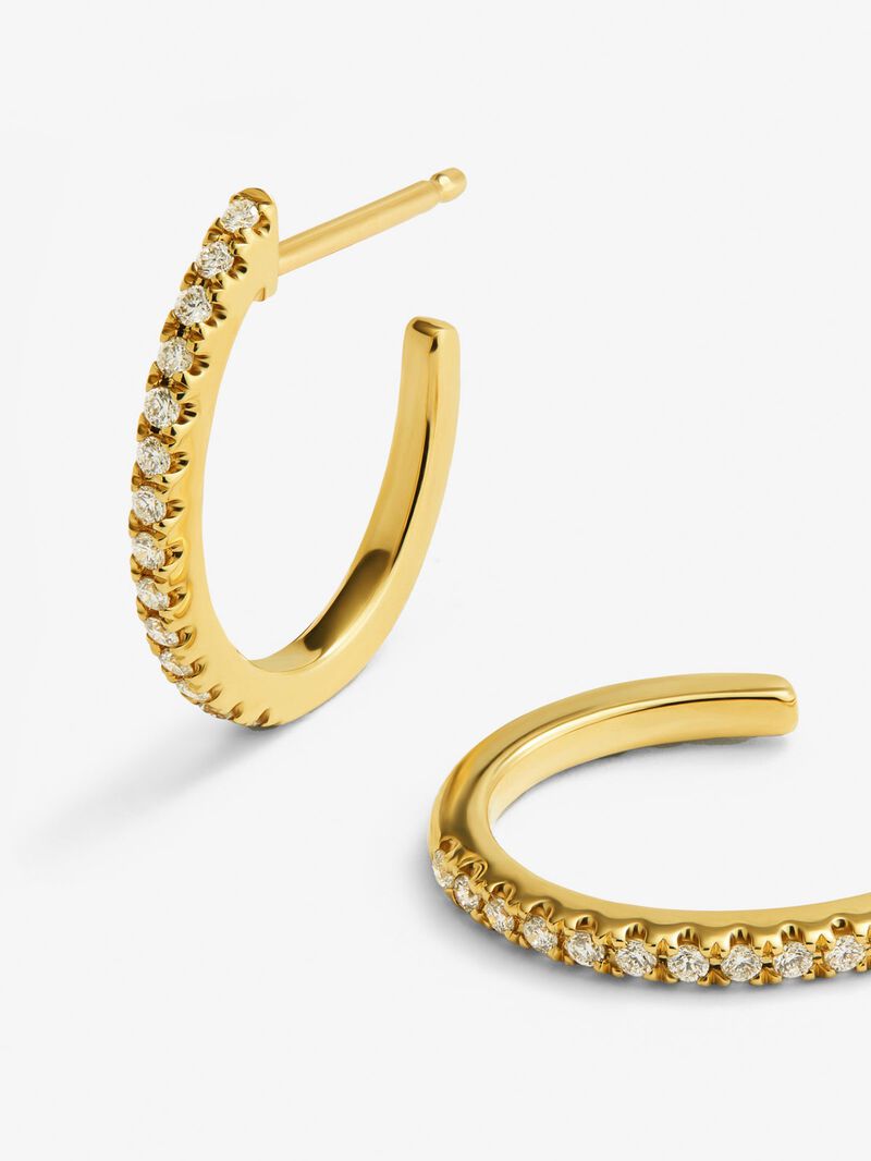 18K yellow gold hoop earrings with 28 brilliant-cut diamonds with a total of 0.22 cts image number 2