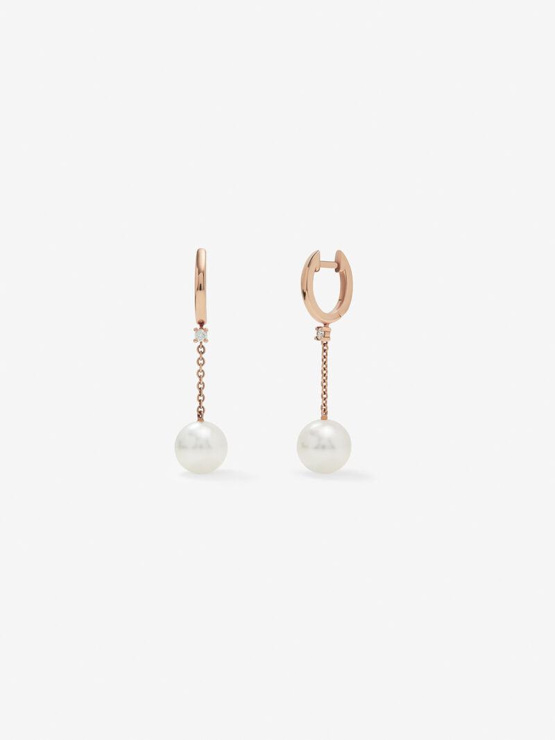 18kt rose gold chain earrings with Australian pearls and diamonds. image number 1