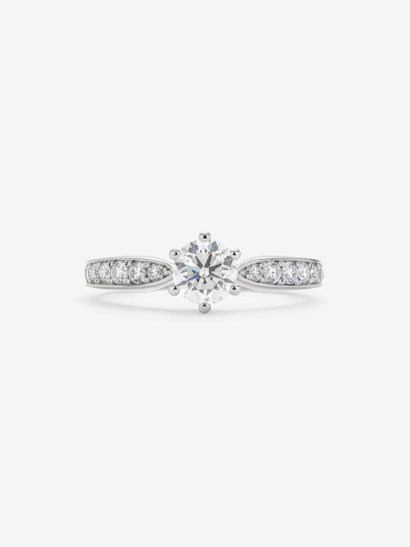 Solitaire ring in 18K white gold with a central 0.70-carat brilliant-cut diamond and additional diamonds totaling 0.31 cts image number 2