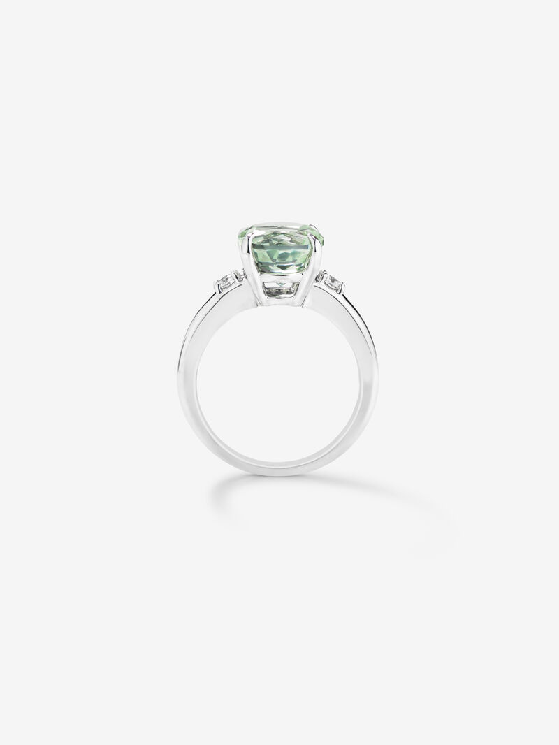925 Silver trio ring with green amethyst and diamonds image number 4