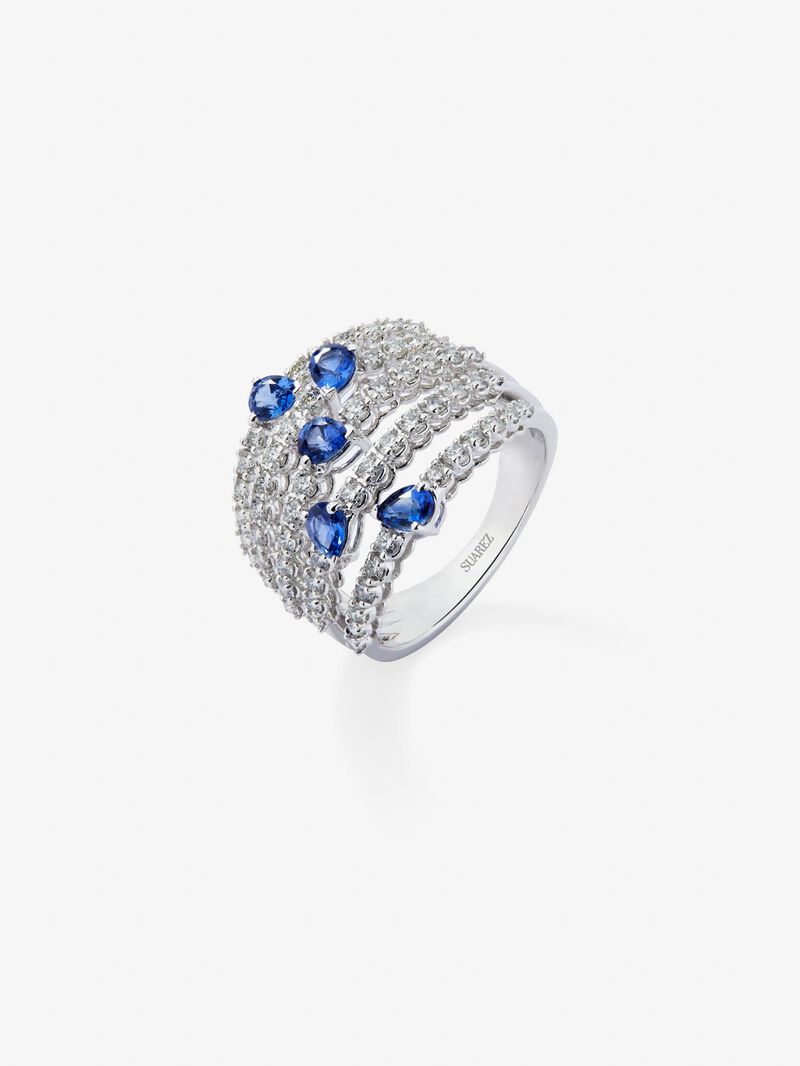 You and me ring in 18K white gold with 5 pear-cut blue sapphires with a total of 1.13 cts and 60 brilliant-cut diamonds with a total of 1 cts image number 0