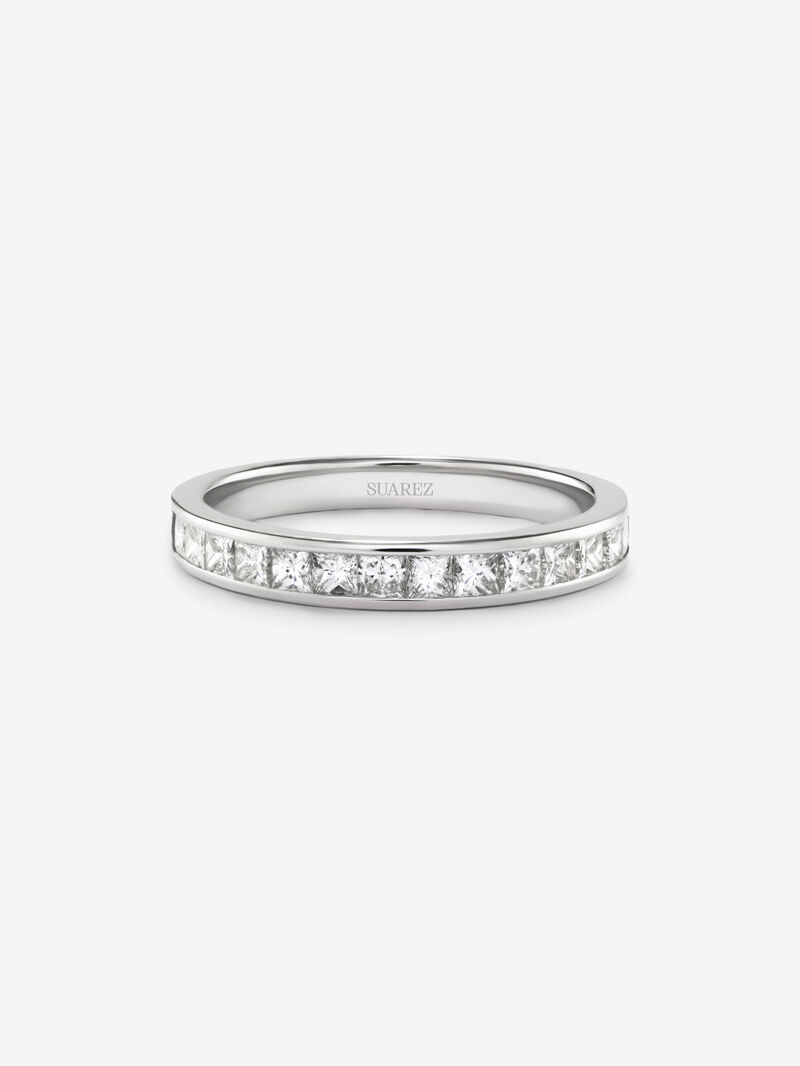 Half eternity engagement ring in 18K white gold with princess cut diamonds on a 0.70ct rail. image number 2