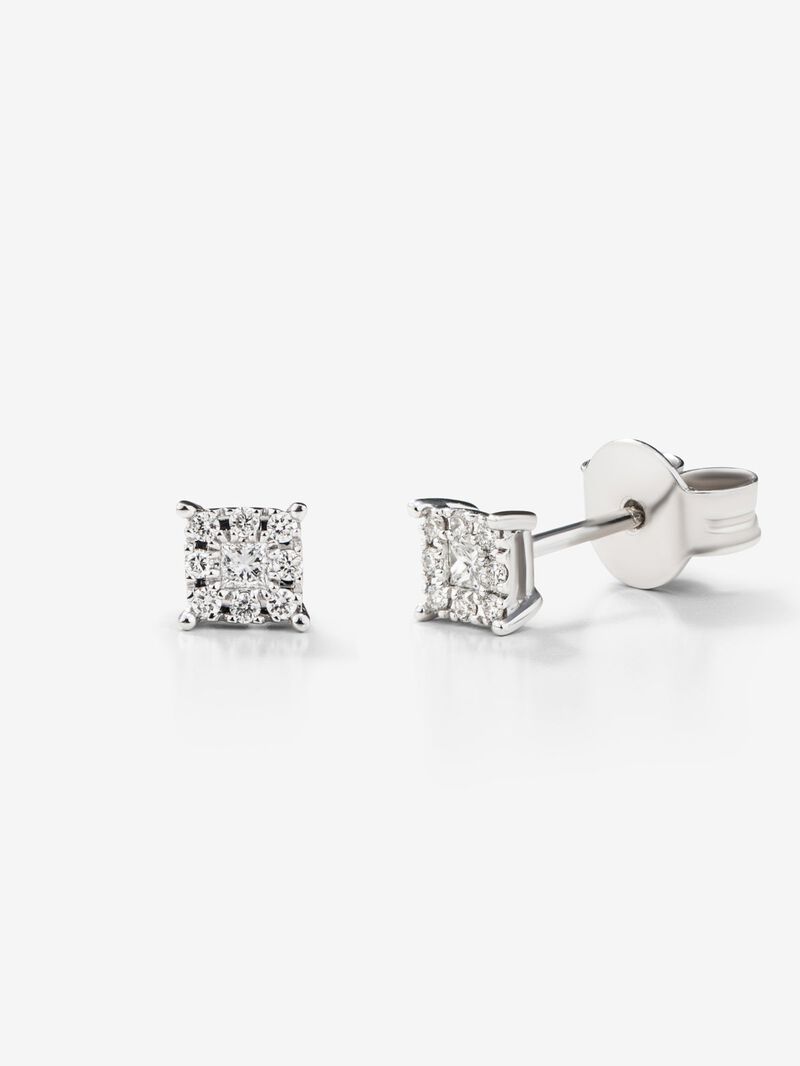 18K white gold earrings with 2 princess-cut diamonds with a total of 0.1 cts image number 1