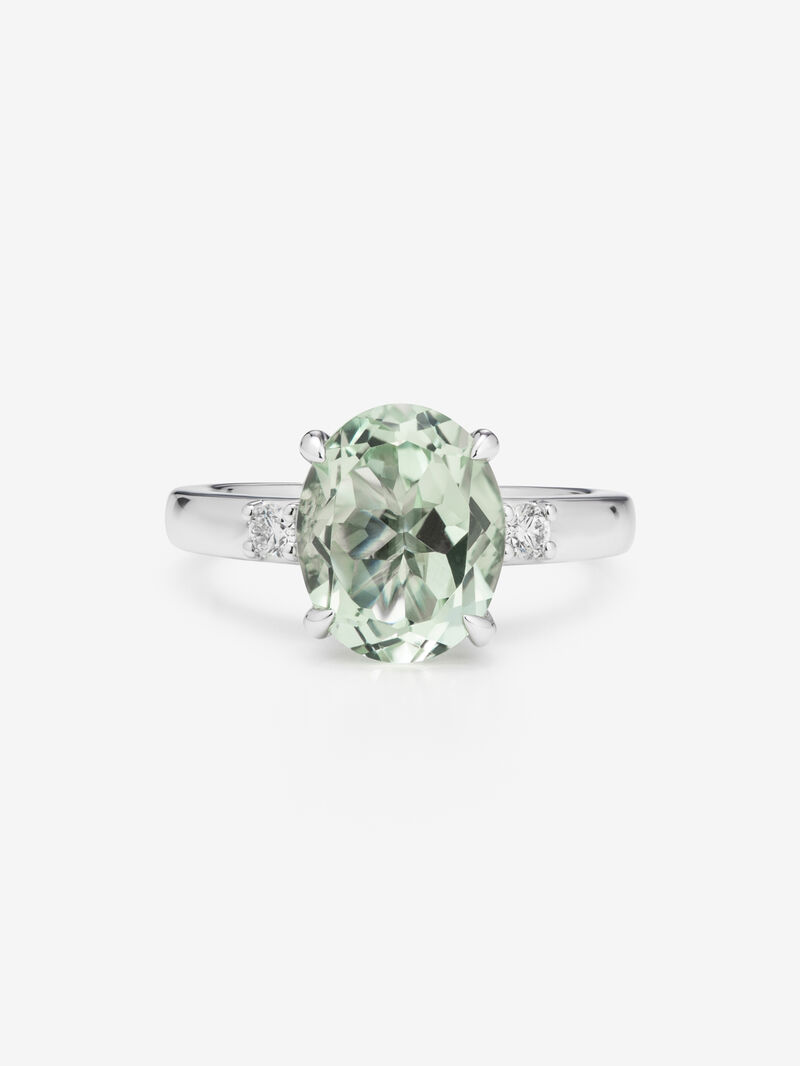 928 Silver trio ring with green amethyst and diamonds image number 2