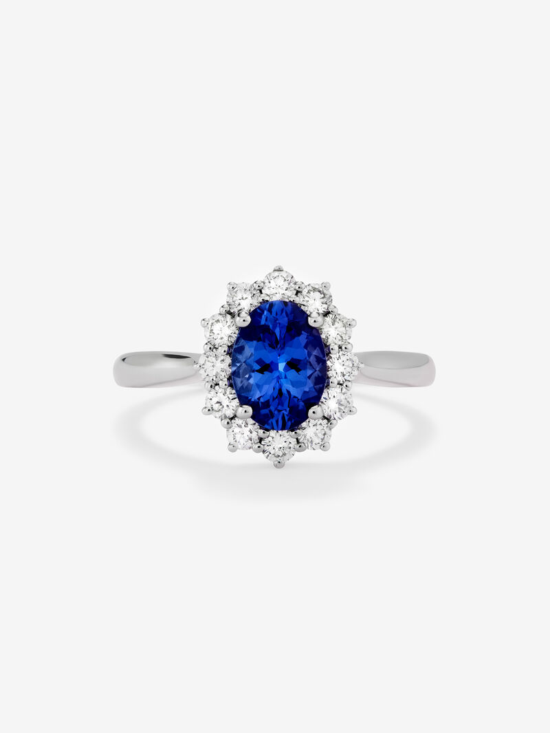 18K white gold ring with tanzanita in oval size 1.24 cts and white diamonds in bright size image number 2