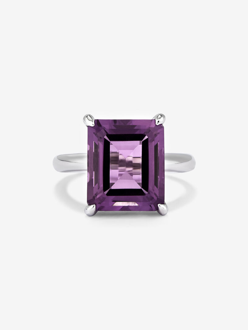 Silver ring with purple amethyst stone image number 2