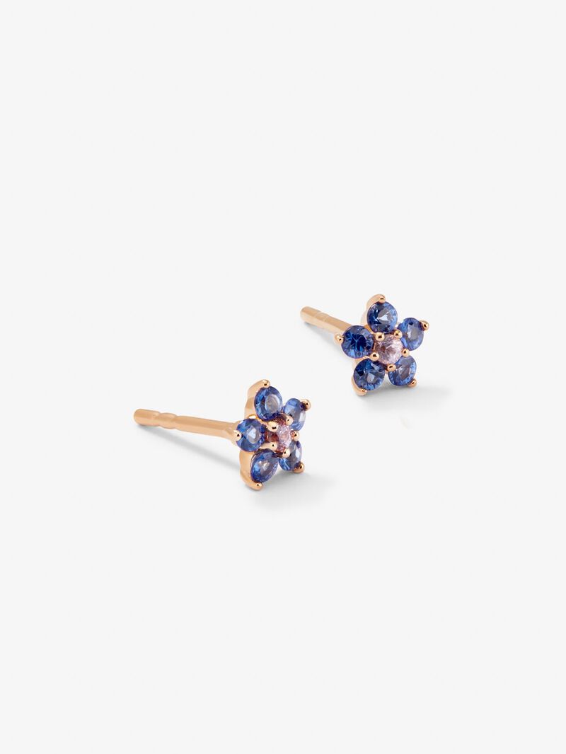 18K rose gold earrings with brilliant-cut blue and pink sapphires in the shape of a flower image number 2