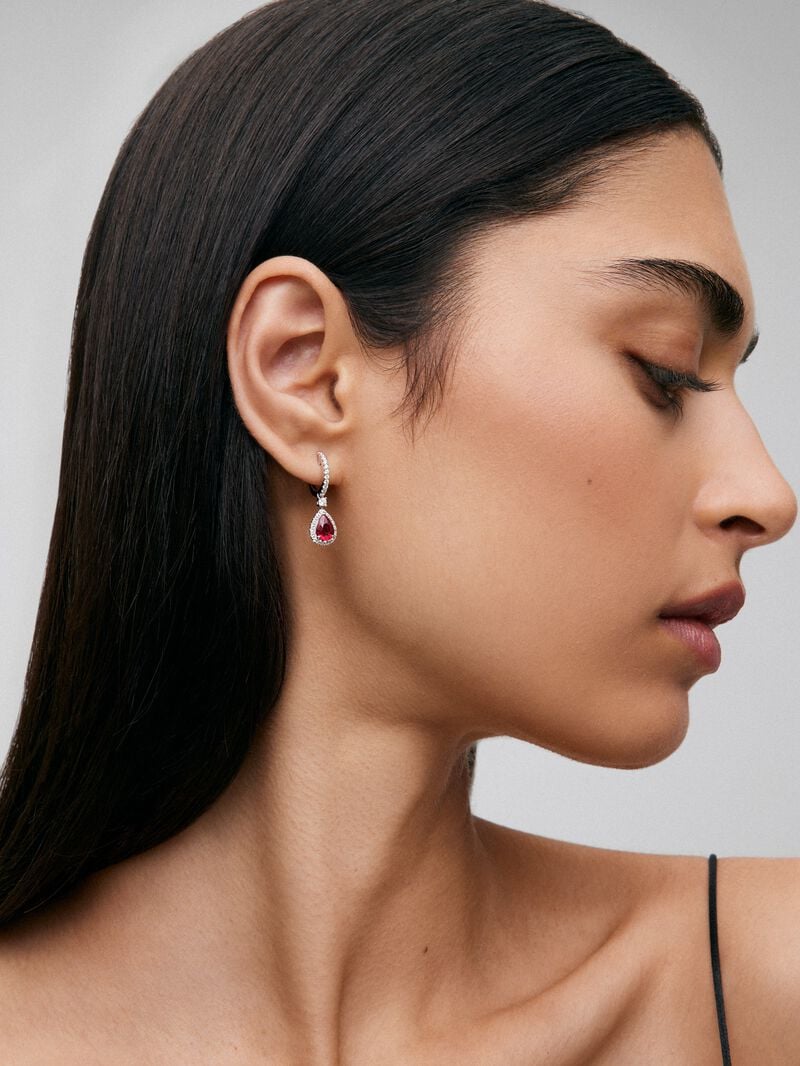 18K white gold earrings with red Pigeon Blood rubies in 2.04 cts and white diamonds in a bright 0.36 cts diamonds image number 1