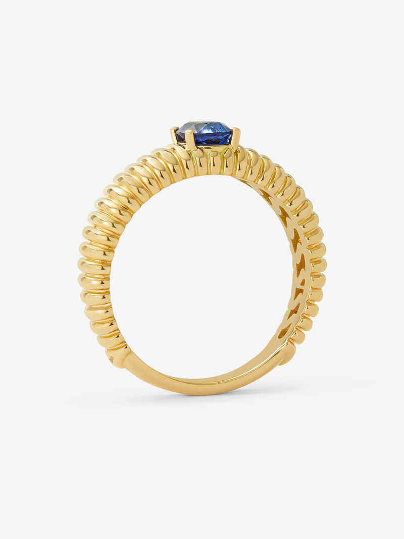 18K Yellow Gold Fluted Ring with Oval Cut Sapphire image number 4