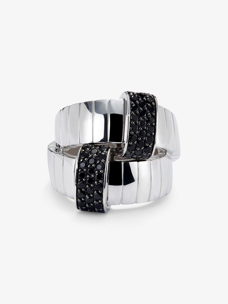 Wide multi-arm 925 silver ring with 50 brilliant-cut black spinels image number 1