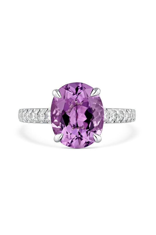 18kt white gold ring with a 3.51ct purple amethyst stone and diamonds band, SO22031-OBDAM11X9_V