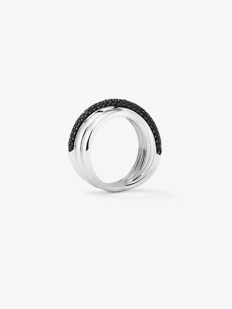 925 silver crossed multi-arm ring with brilliant-cut black spinels image number 4