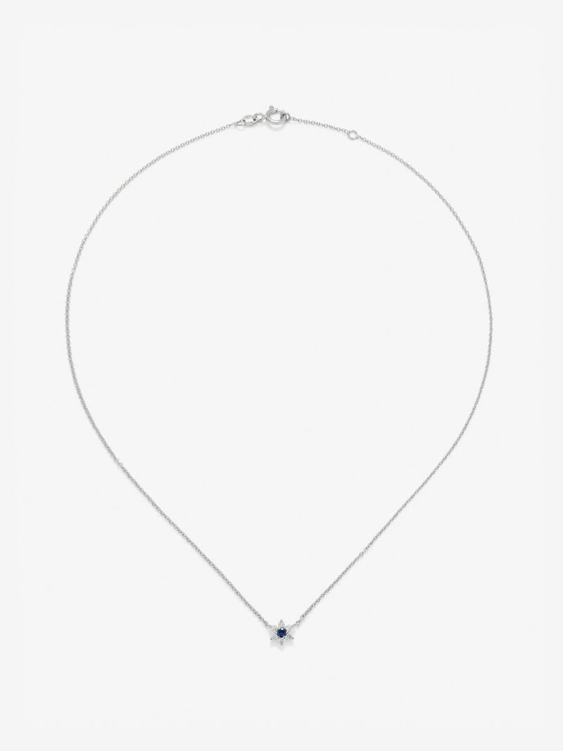 18K white gold pendant with brilliant-cut blue sapphire of 0.1 cts and 6 brilliant-cut diamonds with a total of 0.12 cts in the shape of a star image number 0