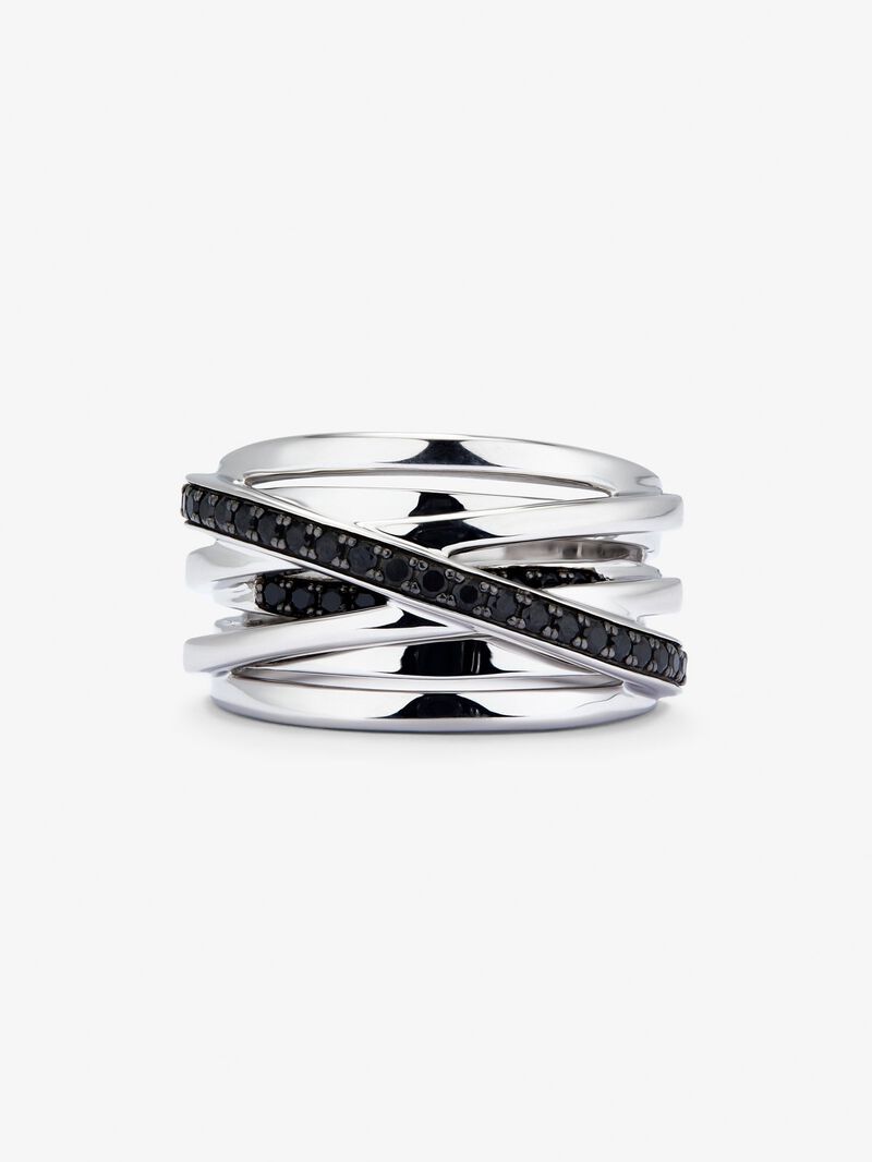 925 silver crossed multi-arm ring with 36 brilliant-cut black spinels image number 2