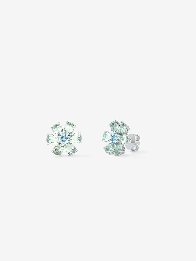 925 Silver flower earrings with topaz and green amethyst image number 0