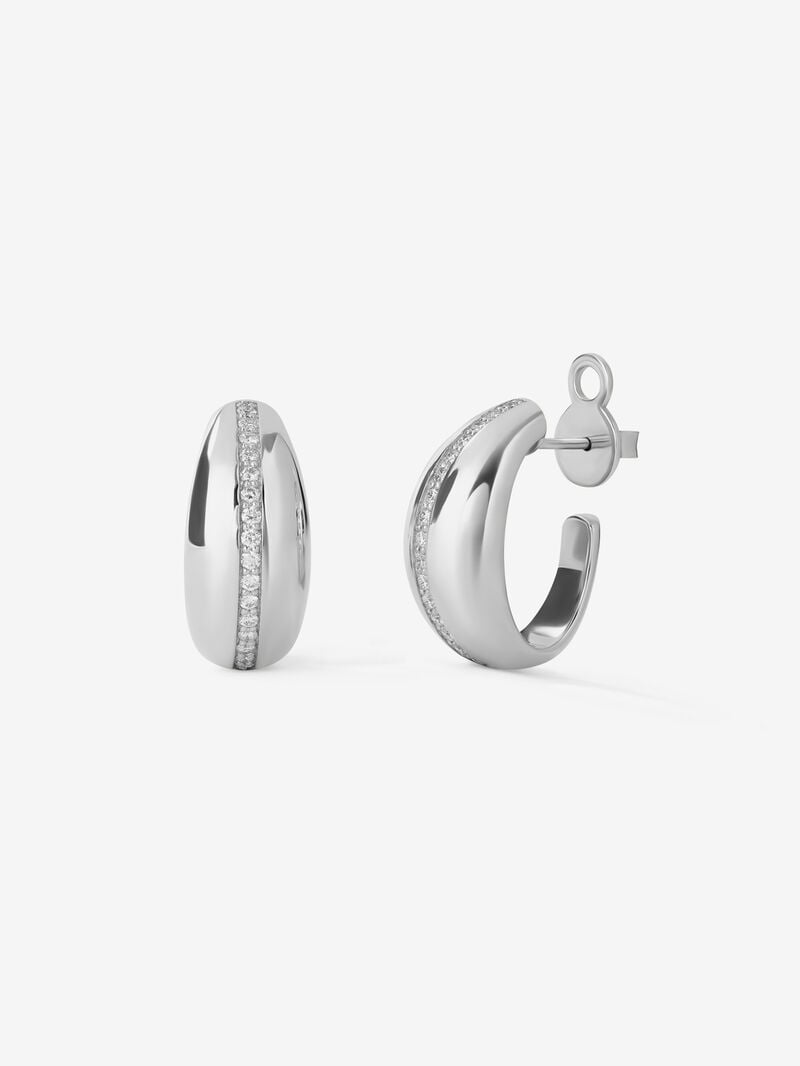 18K White Gold Hoop Earrings with Brilliant-Cut Pavé Diamonds image number 0