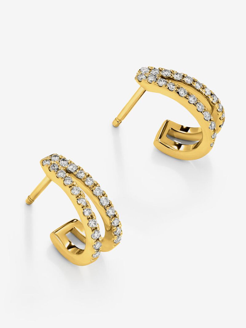 18K yellow gold double hoop earrings with 44 brilliant-cut diamonds image number 2