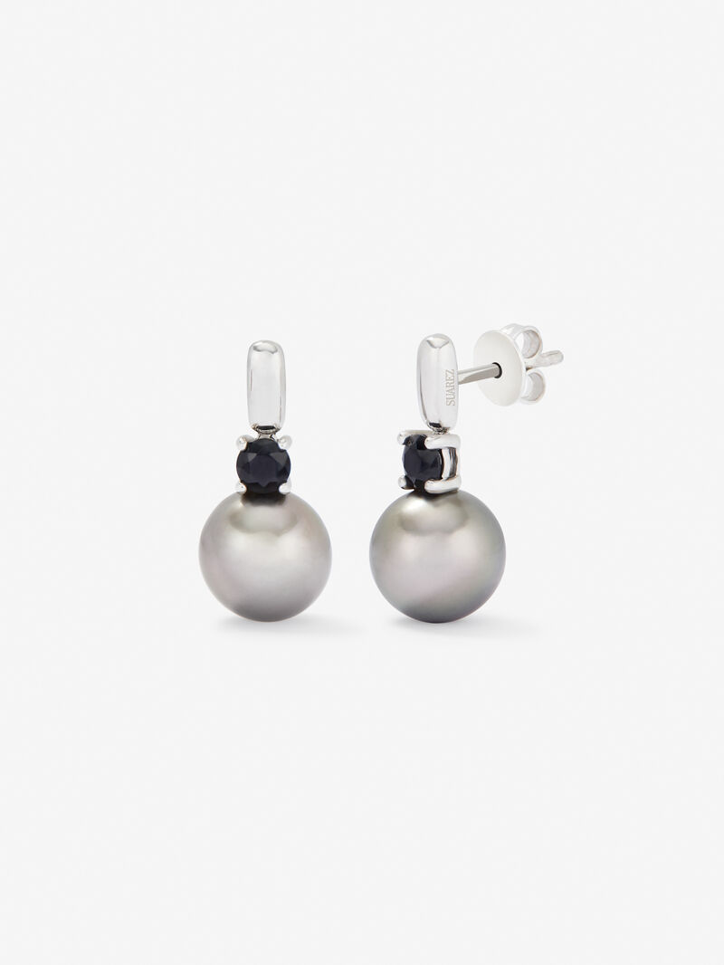 925 Silver earring with 9.5 mm Tahiti pearl and spinel. image number 0
