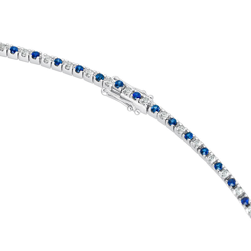 Collar rivière de oro blanco de 18kt con diamantes y zafiros azules, CO22010-OBDZ_V