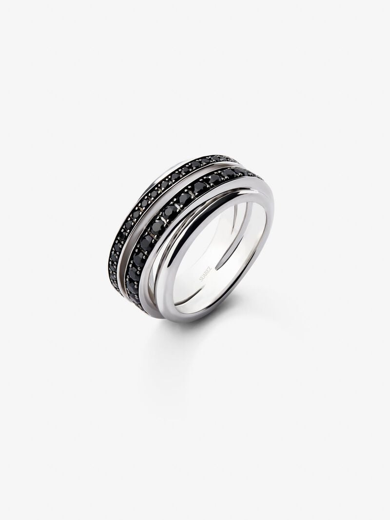 925 Silver Ring with Black Spinel Pavé image number 0