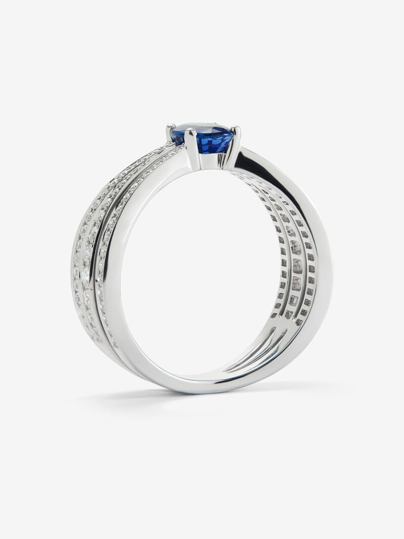 18K white gold multi-arm ring with oval-cut blue sapphire of 0.81 cts and brilliant-cut diamonds with a total of 0.45 cts image number 3