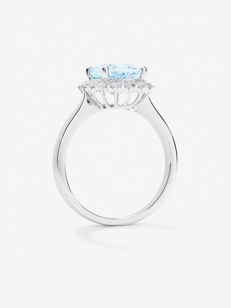 18K White Gold Ring with Aguamarine in 2.74 cts oval size and white diamonds in bright size image number 4