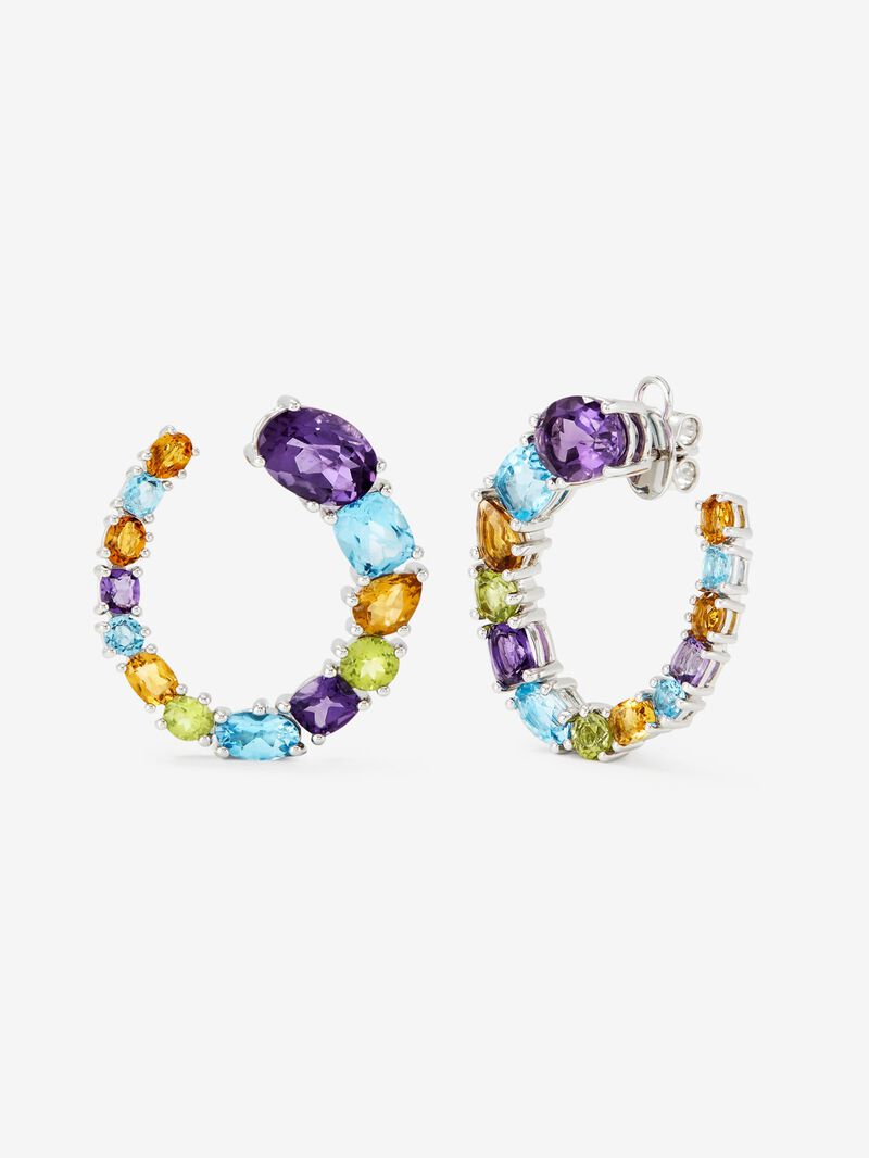 925 silver earrings with purple amethysts, green peridots, Swiss blue topaz and citrine quartz image number 0