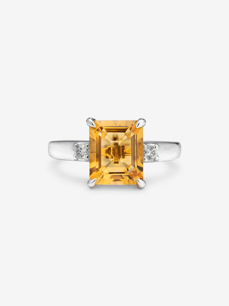 925 silver ring with citrine quartz in emerald size 2.86 cts and white diamonds in 0.09 cts bright size image number 2