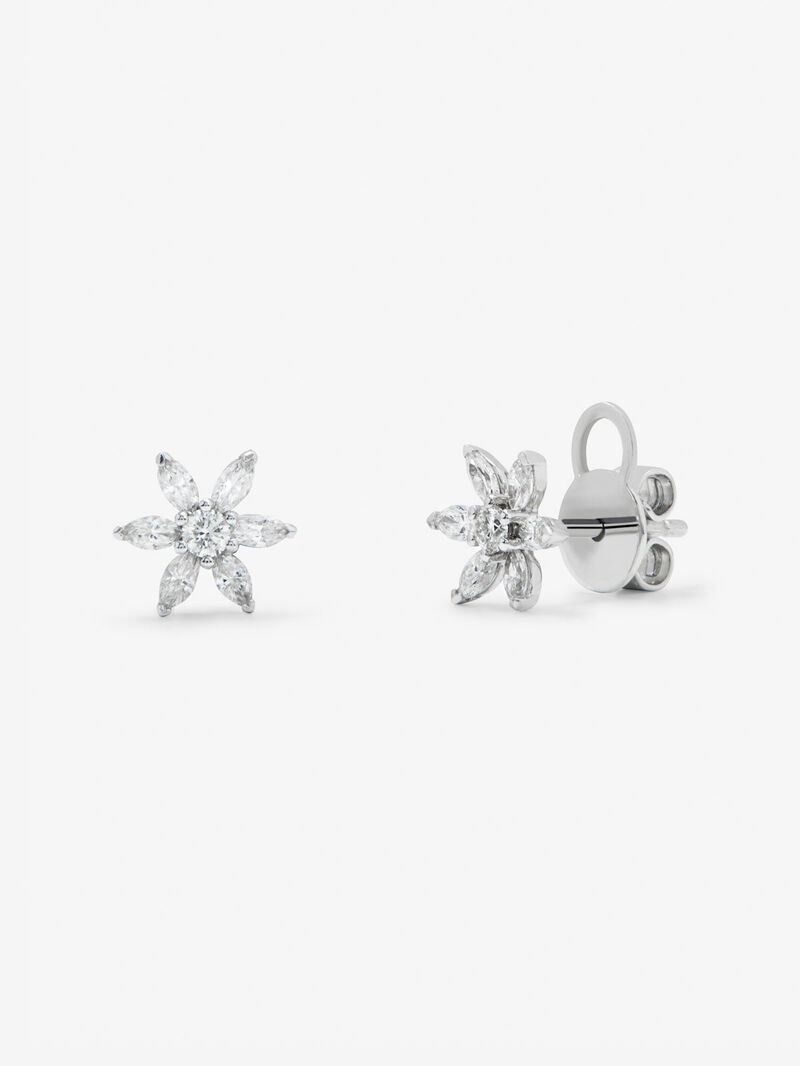 18K white gold earrings with 0.41 ct diamonds and flower shape image number 0