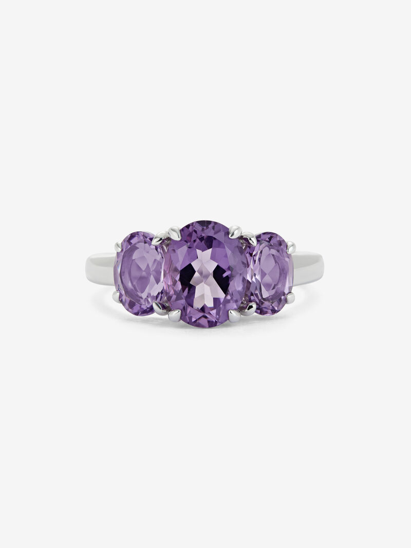 925 silver triple ring with oval-cut purple amethysts of 3.21 cts image number 2